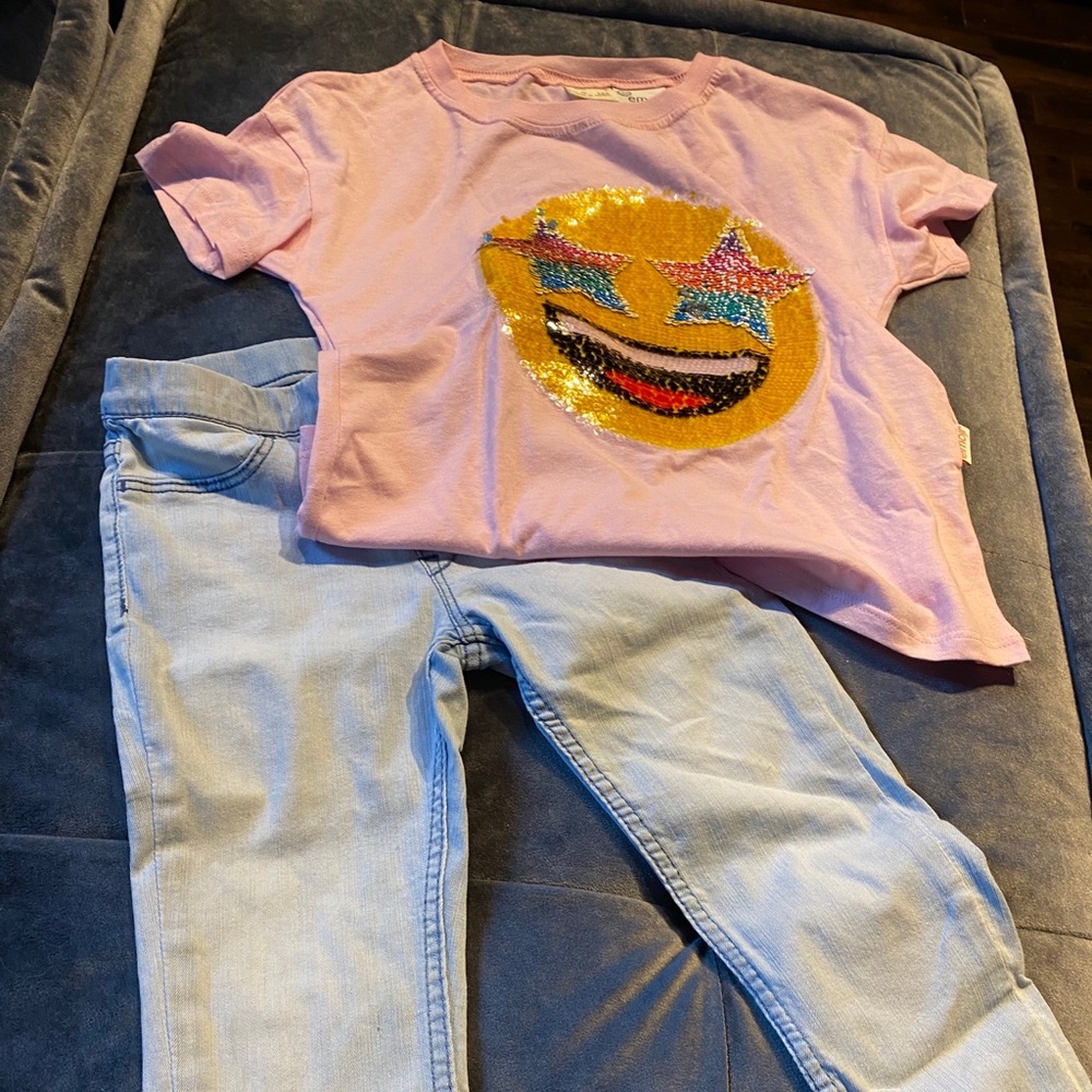 Zara emoji top and denim jeggings sz 6-7 y.